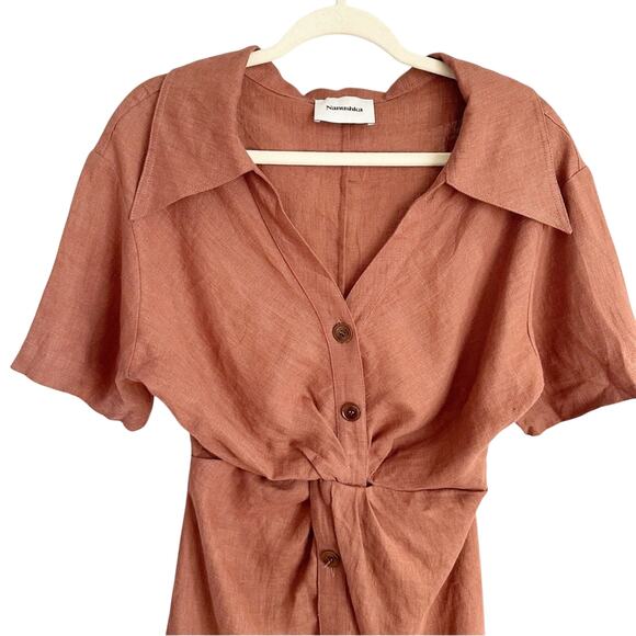 Nanushka Taiga Linen Mini Dress Small Brown NEW - Picture 4 of 9